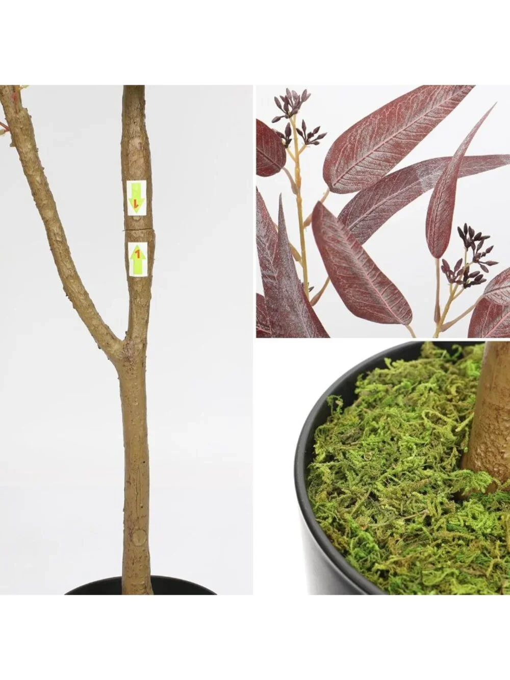 4ft Realistic Eucalyptus Tree - Silk Potted Floor Plant for Fall Decor, Burgundy